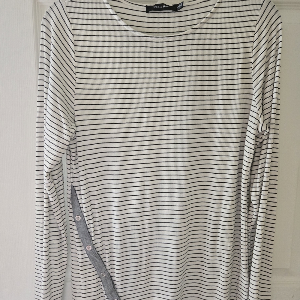 Doe & Rae Black and White Striped Jersey Top